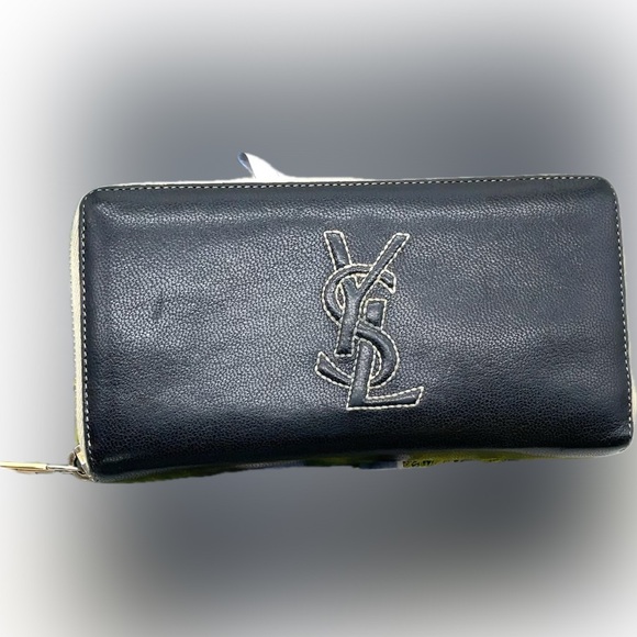 Yves Saint Laurent YSL Black Patent Leather Wallet White Accents & Box Rare - Picture 14 of 15